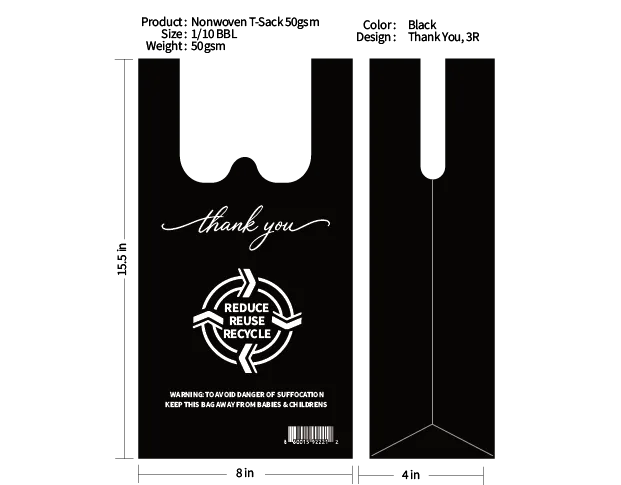 1/10 BBL Non Woven 50gsm T-Sack Black 500ct