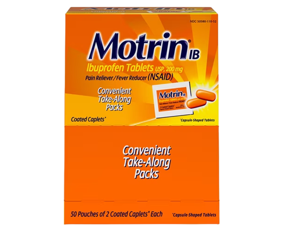 Motrin (NSAID) PainFever Reducer 2 Caplets 200 mg. 50/Box