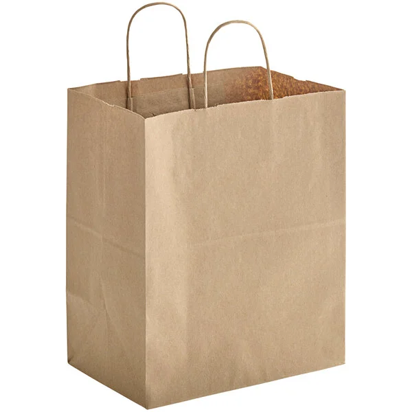 10" x 5" x 13" Bistro Bag Natural Kraft Paper Twisted Handles - 250/Bundle